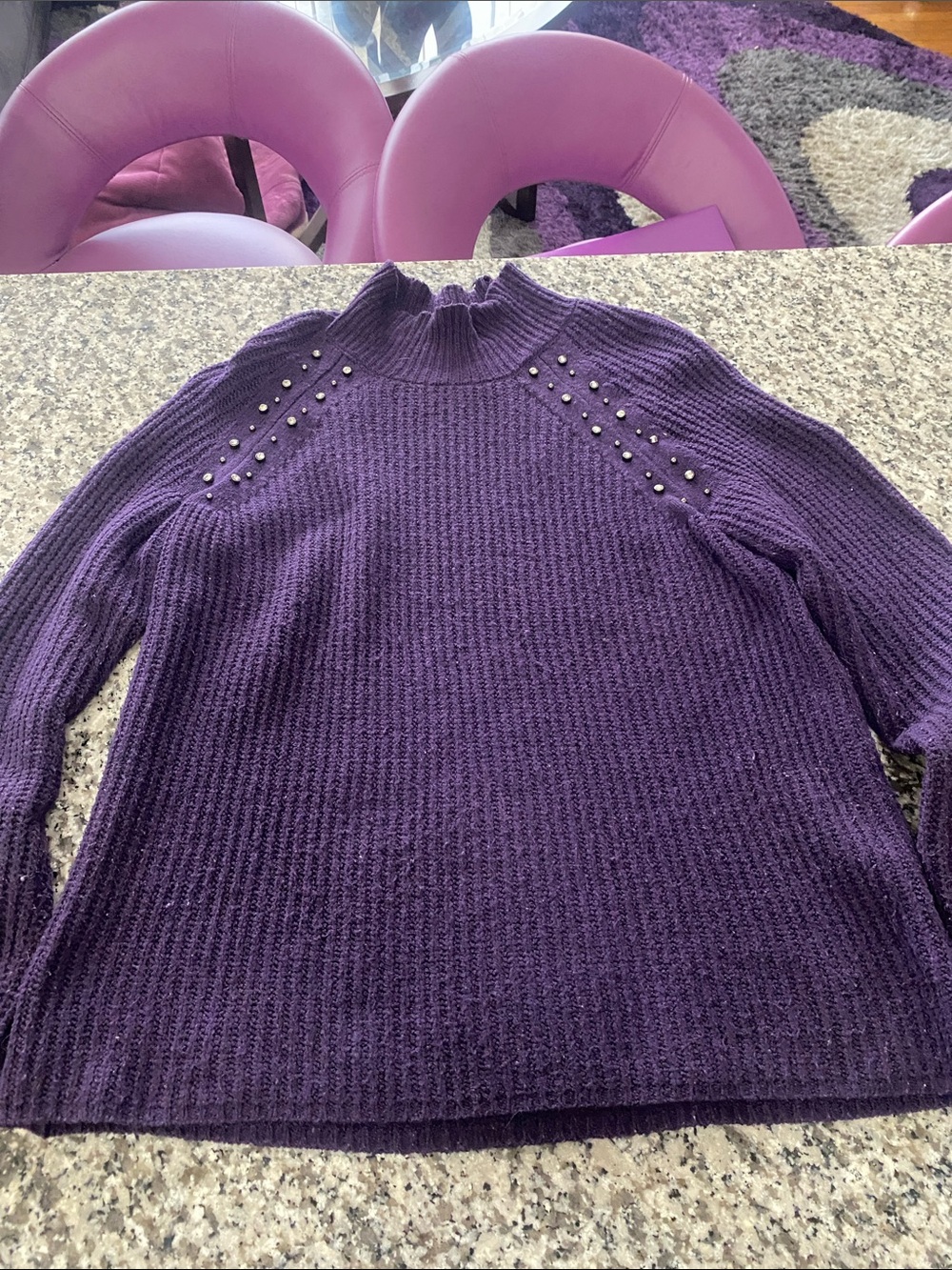 Liz Claiborne Deep Purple Stud-Accent Turtleneck Sweater